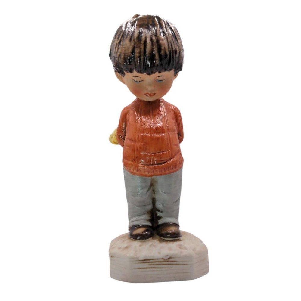 VTG 1971 Fran Mar Gorham Moppets Figurine Shy Little Boy With Yellow Flowers